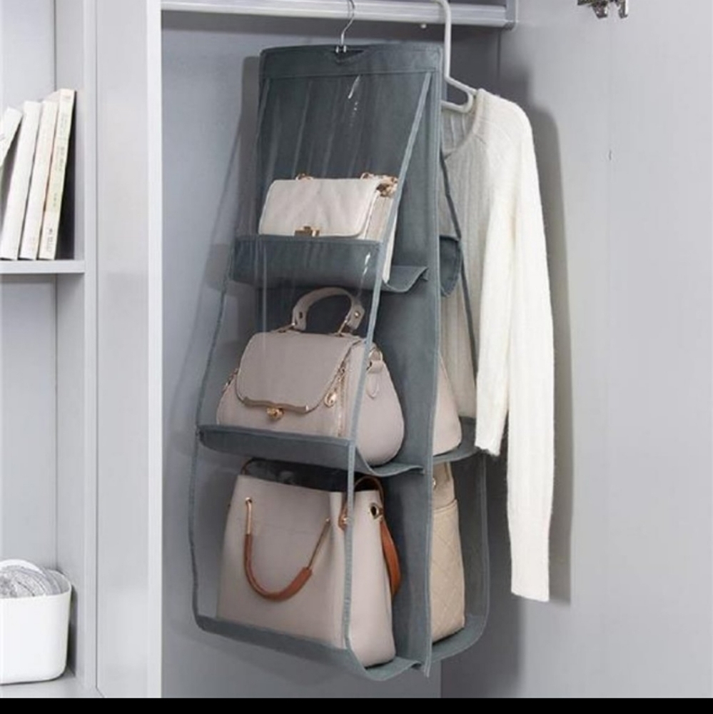 Purse Storage Hanging Organizer Gray Holds 6